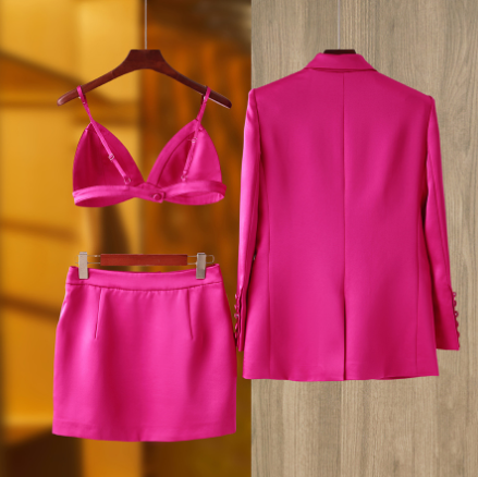 Premium French Suit Jacket Vest Short Skirt Three Piece Set