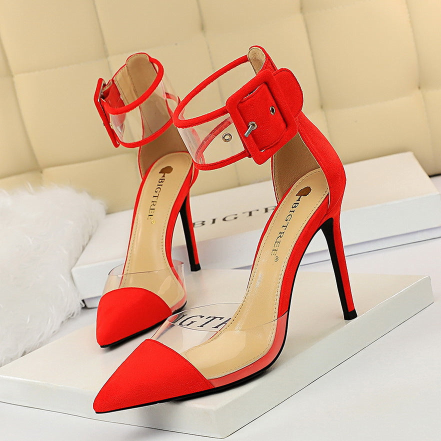 Transparent Color Buckle High Heels