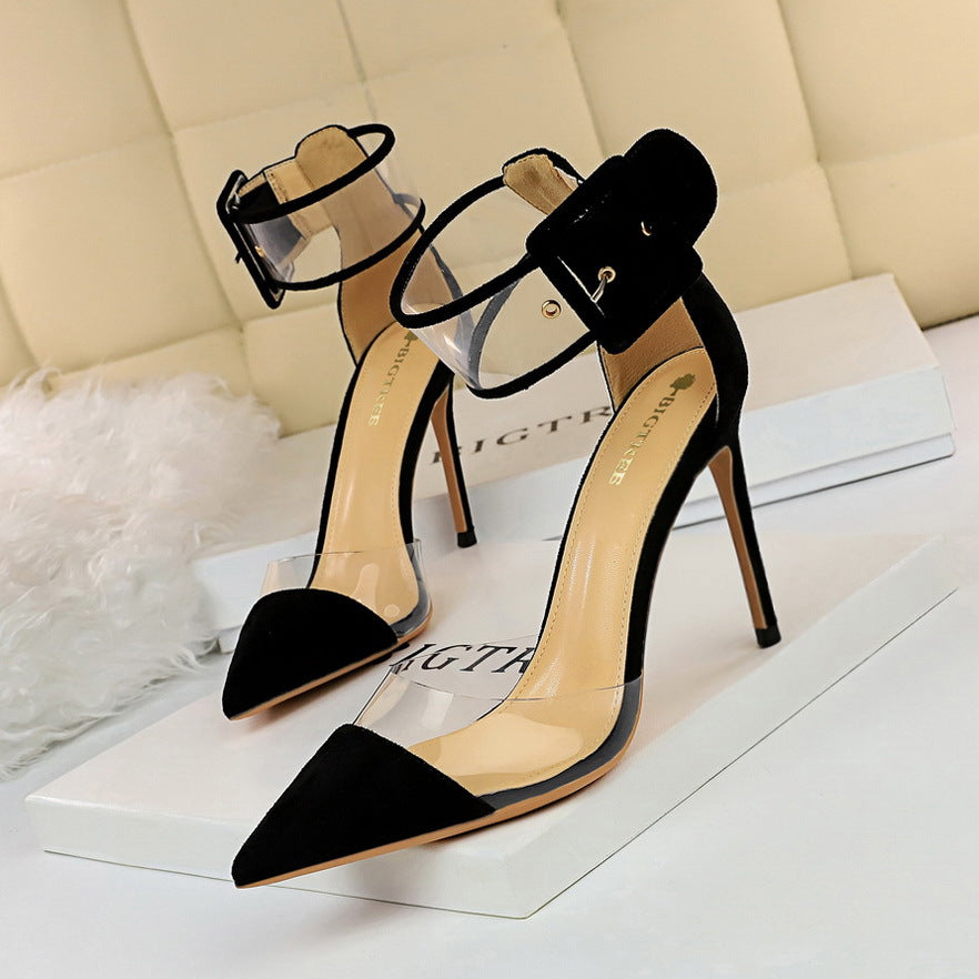 Transparent Color Buckle High Heels