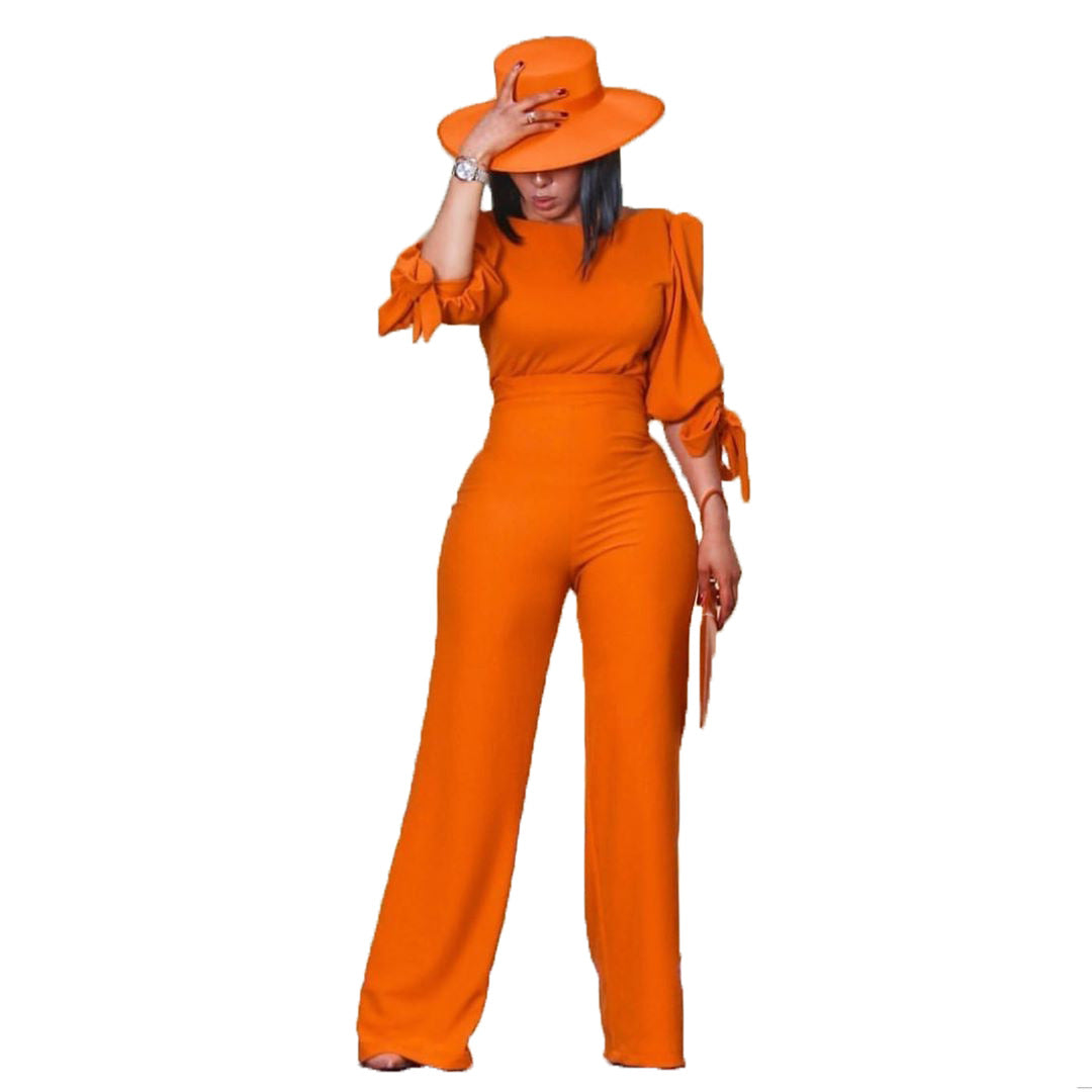 Two-piece set with belt and high waist
