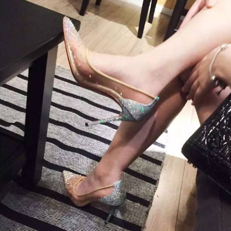 Transparent Rhinestone Pointed Heels