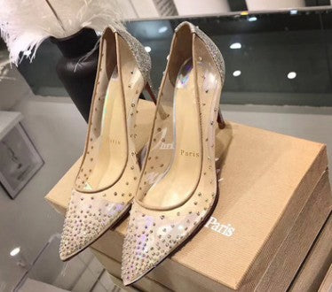 Transparent Rhinestone Pointed Heels