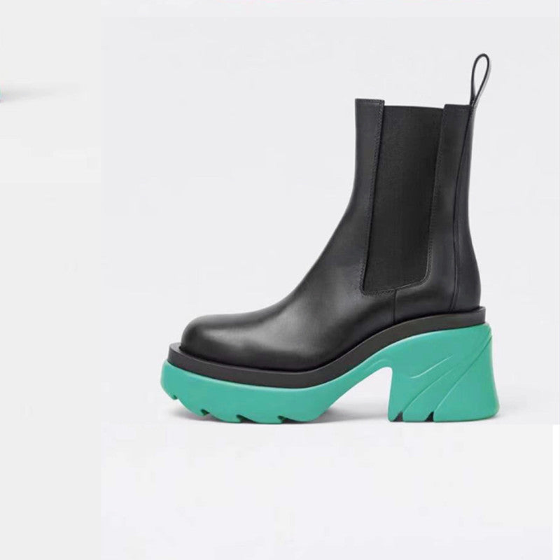 Color Bottom Tube Cowhide Martin Boots