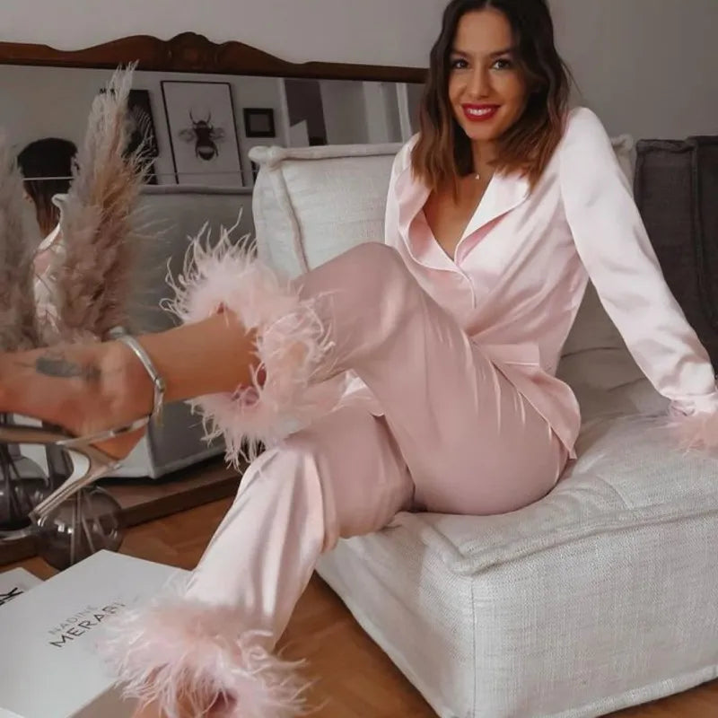 Top Feather Pajamas 2 Piece Set