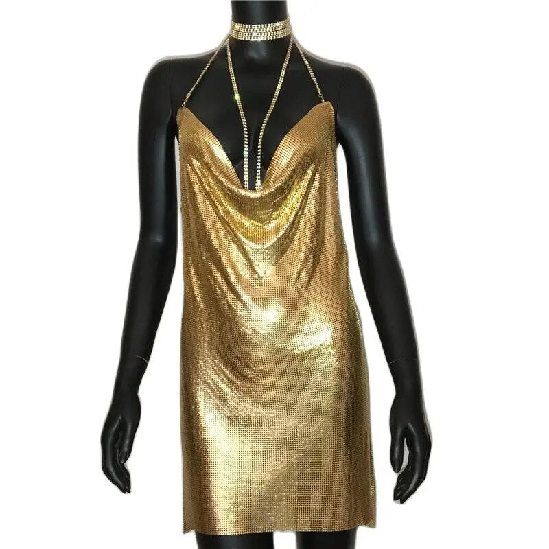 Low Cut Sequined Mini Dress