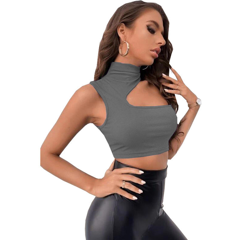 Women's Cutout Off Shoulder Irregular Navel Cropped Tank Top