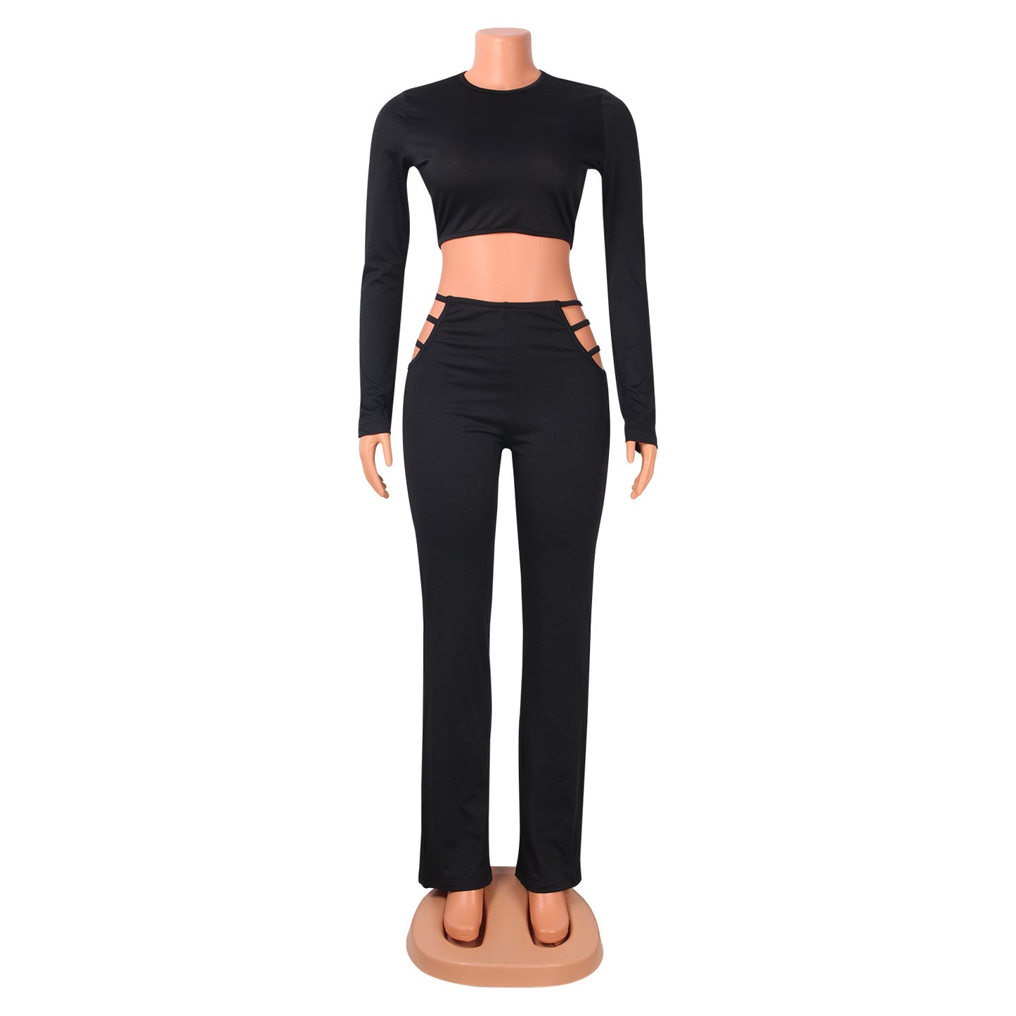 Pure Color Sexy Tight-Fitting Hollow Women Two-Piece Suit