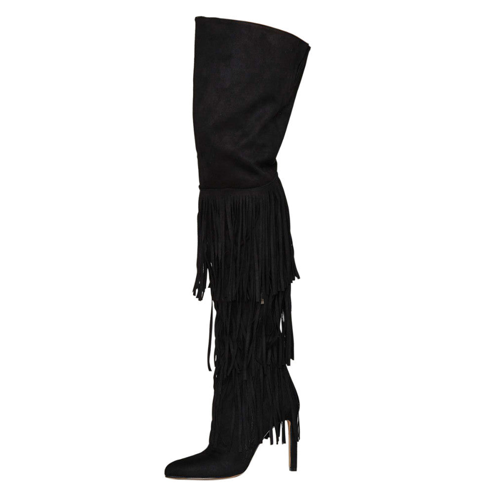 Fringed Over The Knee High Heel Boots