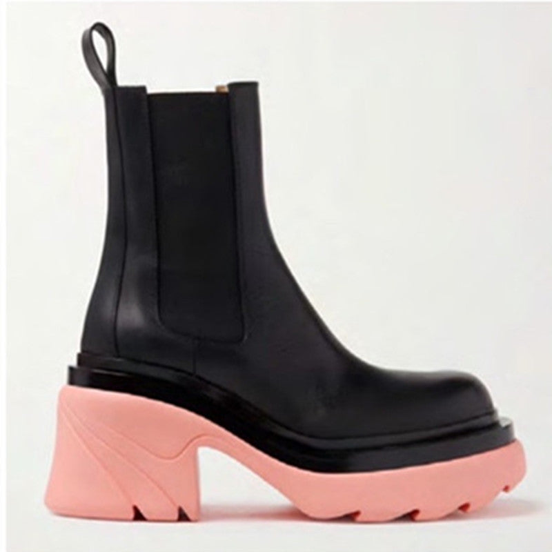 Color Bottom Tube Cowhide Martin Boots