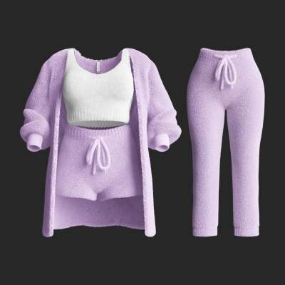 Knitted Plush Long Sleeve Coat Vest Shorts Four-piece Set