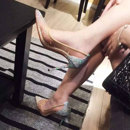 Transparent Rhinestone Pointed Heels