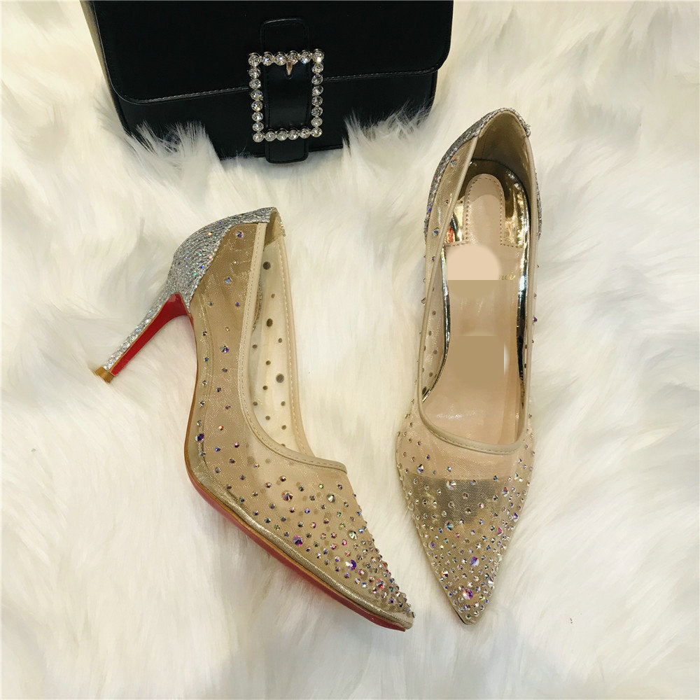 Transparent Rhinestone Pointed Heels