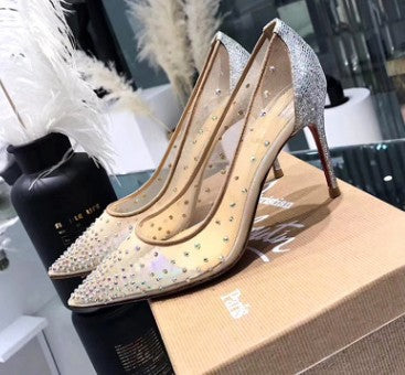Transparent Rhinestone Pointed Heels