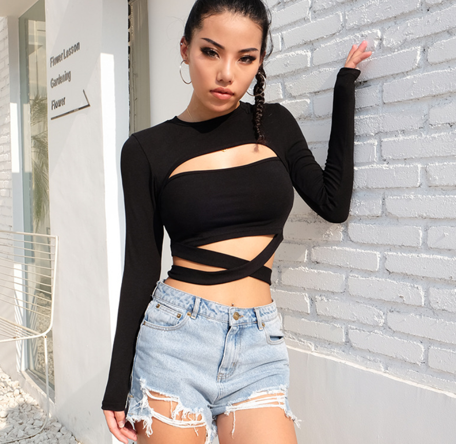 Cutout long sleeve t-shirt
