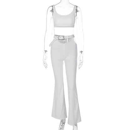 Women's Solid Color Sleeveless Vest Bell-bottom Pants Two-piece Set