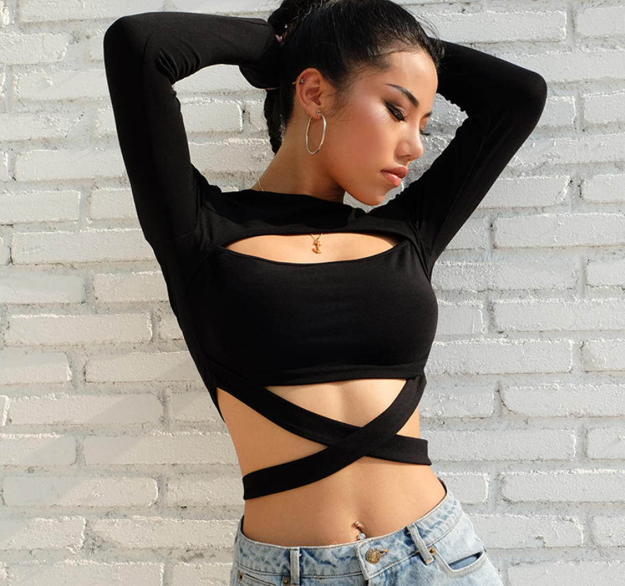 Cutout long sleeve t-shirt