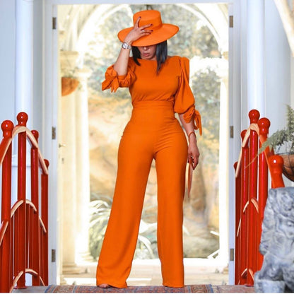 Two-piece set with belt and high waist