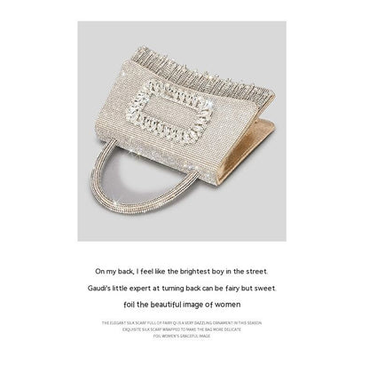 Square Buckle Hot Rhinestone Rhinestone Tote Female Tassel Flip Party Dinner Bag