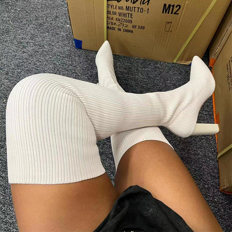 Red Over-Knee Long Stretch Knitting Winter Boots