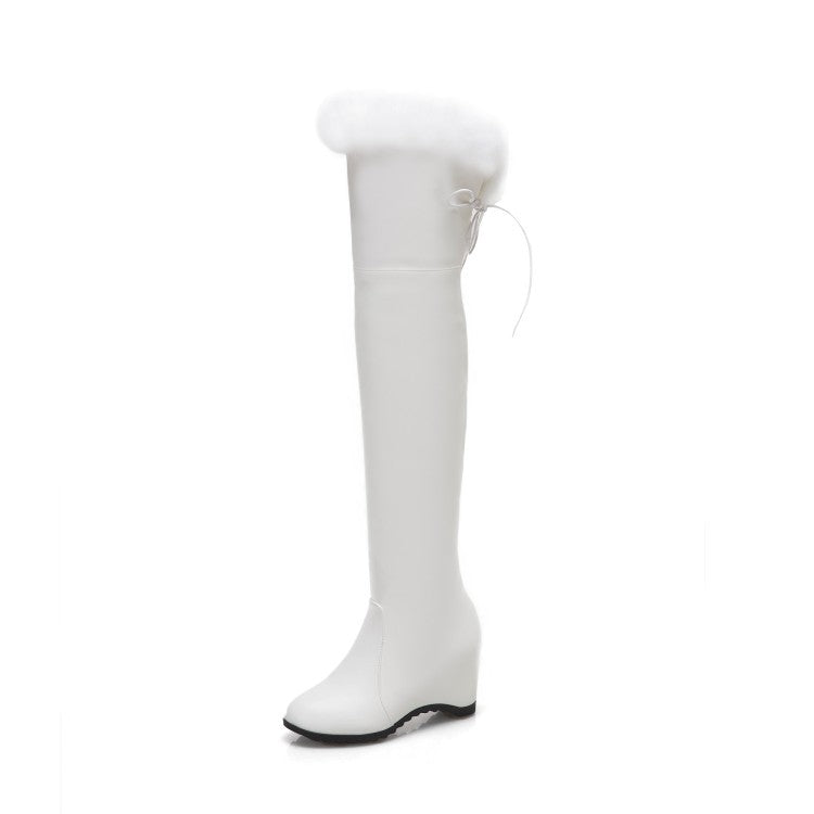 Womens Thigh High Boots Wedge Winter Over The Knee High Heels Fur Plush