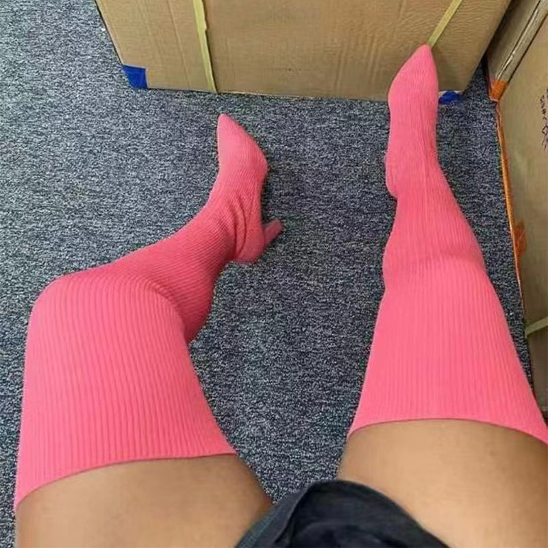 Red Over-Knee Long Stretch Knitting Winter Boots