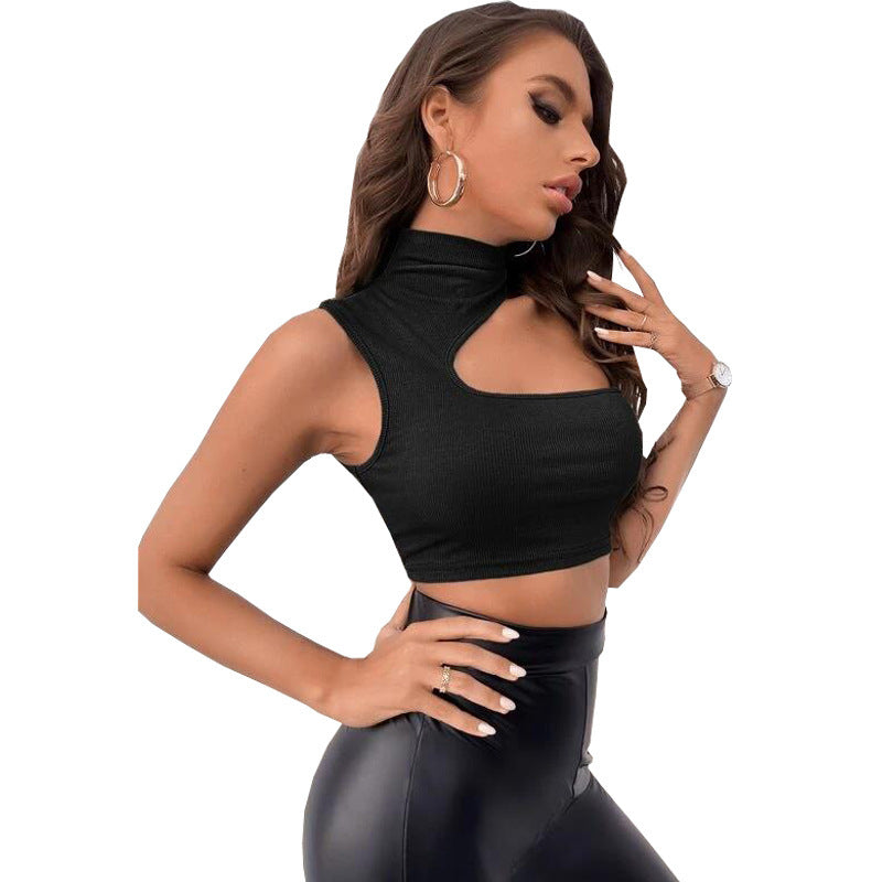 Women's Cutout Off Shoulder Irregular Navel Cropped Tank Top