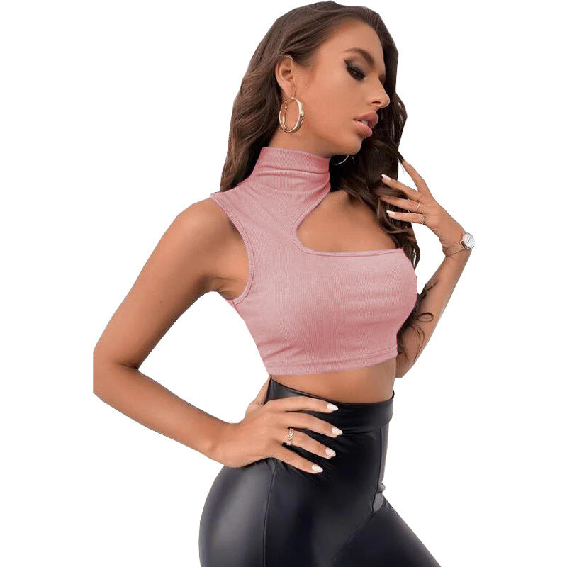 Women's Cutout Off Shoulder Irregular Navel Cropped Tank Top