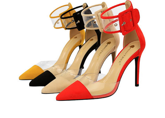 Transparent Color Buckle High Heels