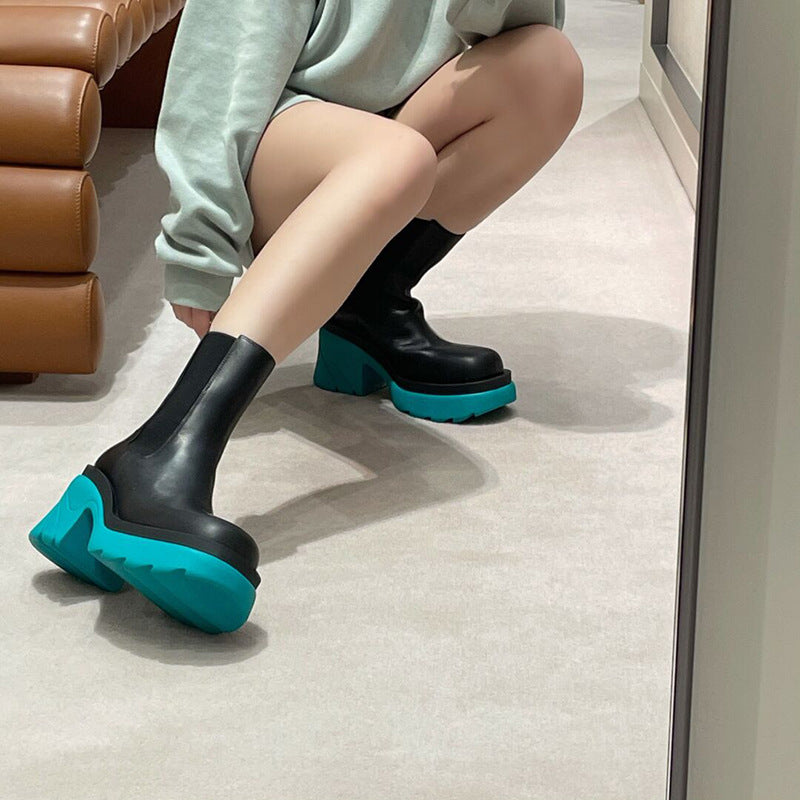 Color Bottom Tube Cowhide Martin Boots