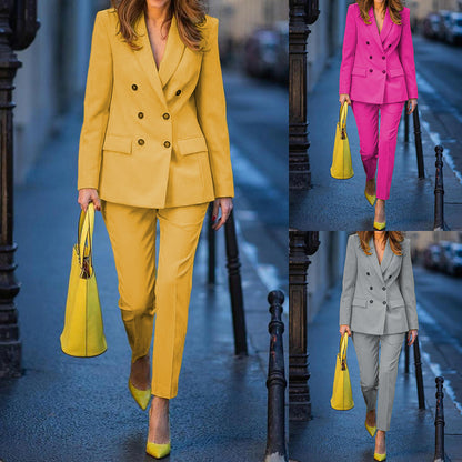 Women's Fashion Polo Collar Ankle Banded Pants Two-piece Set