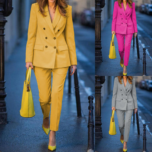 Women's Fashion Polo Collar Ankle Banded Pants Two-piece Set