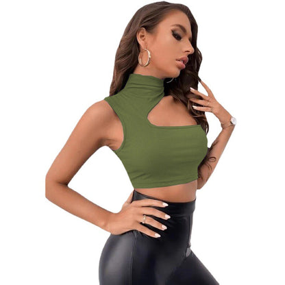 Women's Cutout Off Shoulder Irregular Navel Cropped Tank Top