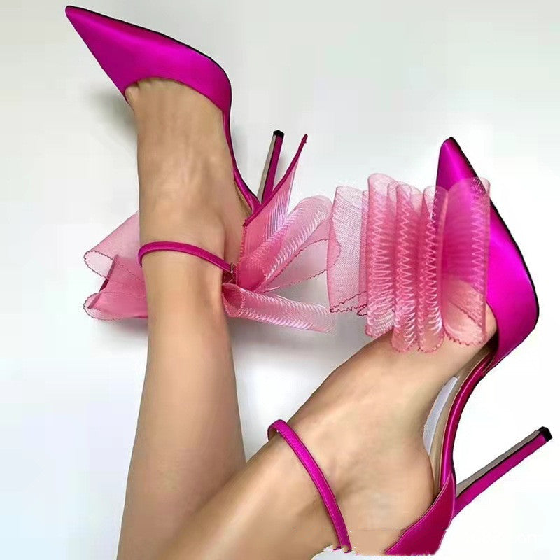 Women's Asymmetric Pointed Toe Bow High Heels