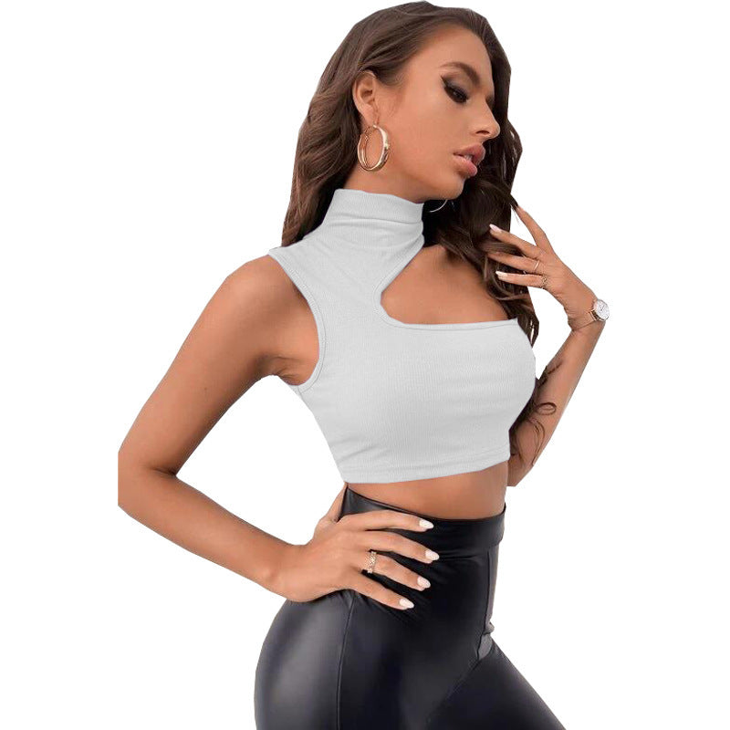 Women's Cutout Off Shoulder Irregular Navel Cropped Tank Top