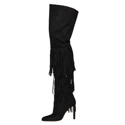 Fringed Over The Knee High Heel Boots