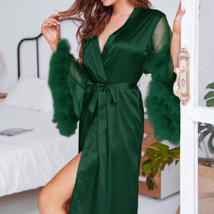 Feather Satin Gown Robe