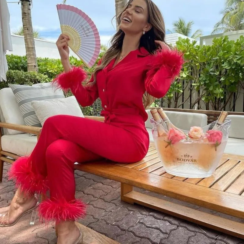 Top Feather Pajamas 2 Piece Set