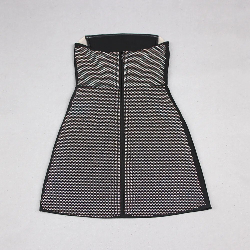 Mesh Wrap Sequin Strapless Mini Dress