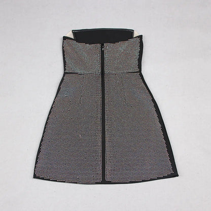 Mesh Wrap Sequin Strapless Mini Dress