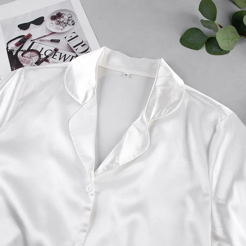 Feather 2 Piece Satin Pajamas Sleepwear