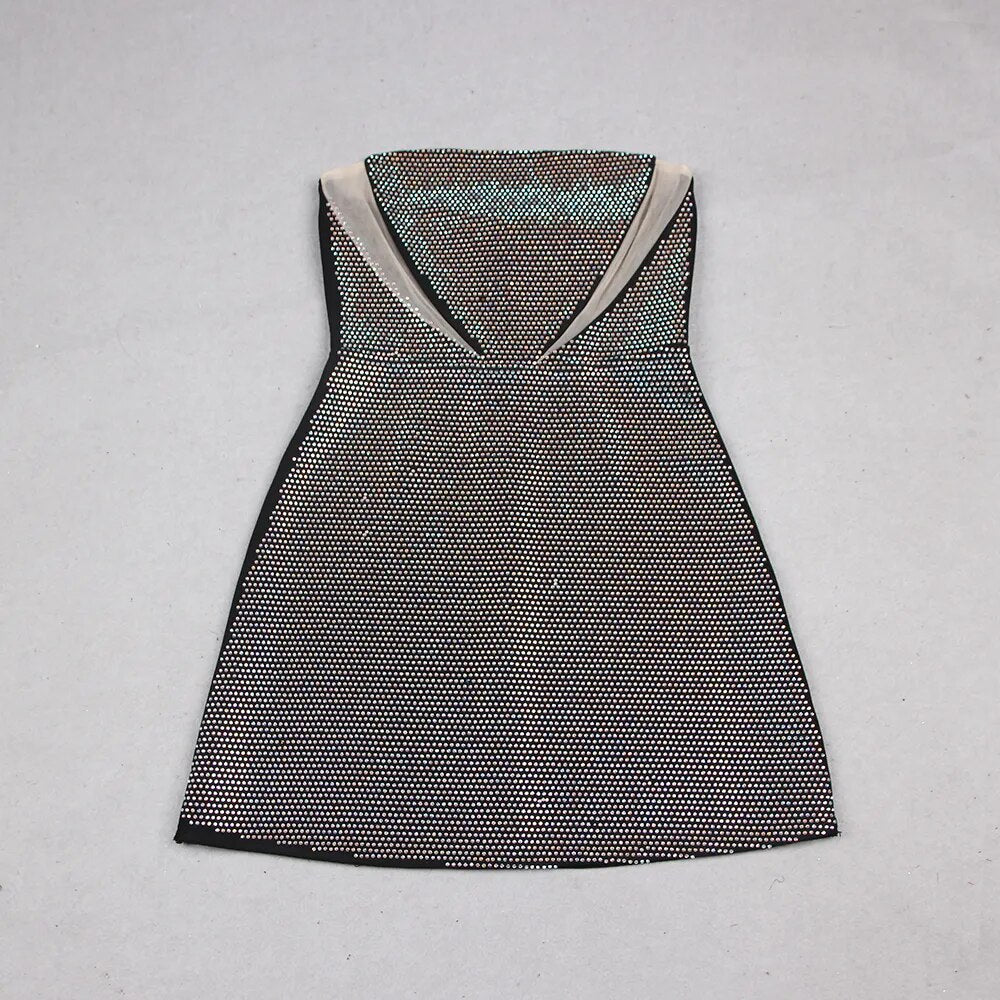 Mesh Wrap Sequin Strapless Mini Dress