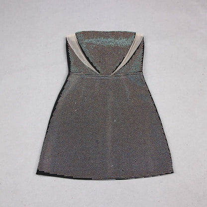 Mesh Wrap Sequin Strapless Mini Dress