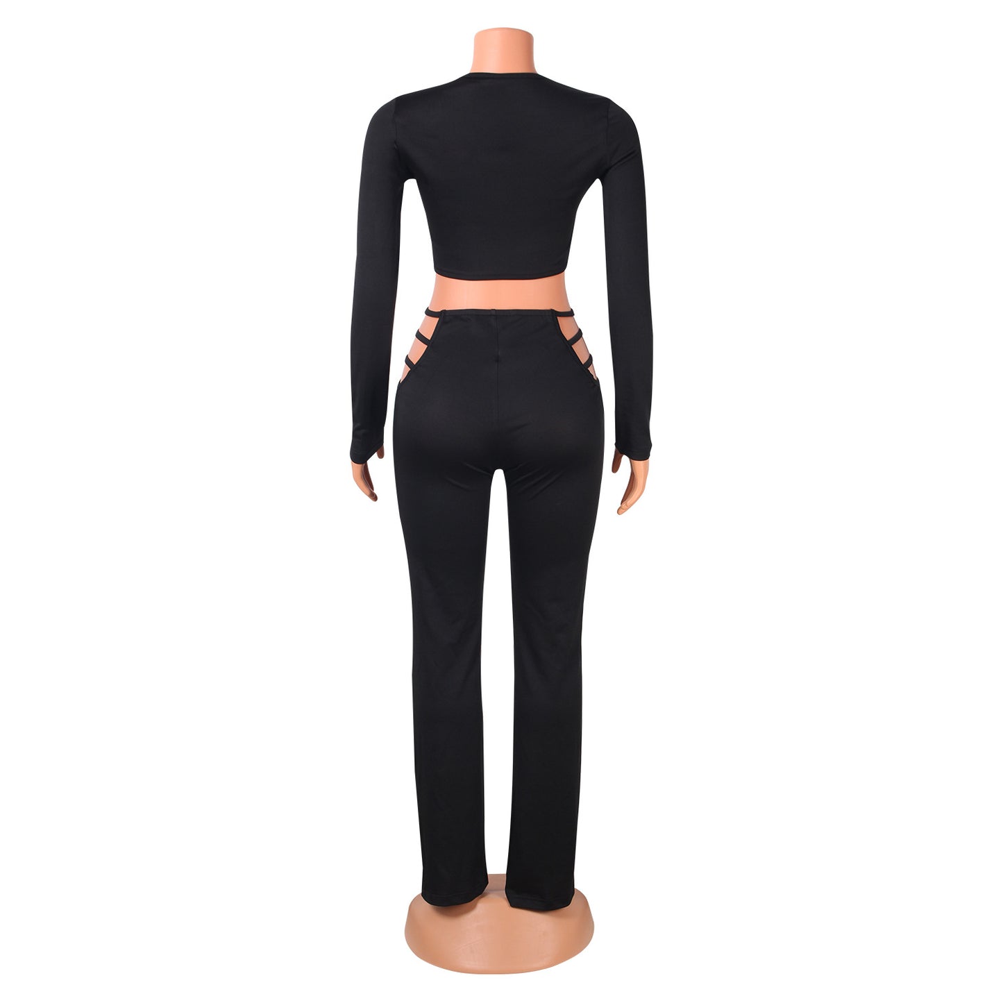 Pure Color Sexy Tight-Fitting Hollow Women Two-Piece Suit