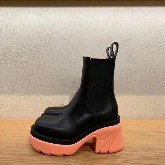Color Bottom Tube Cowhide Martin Boots