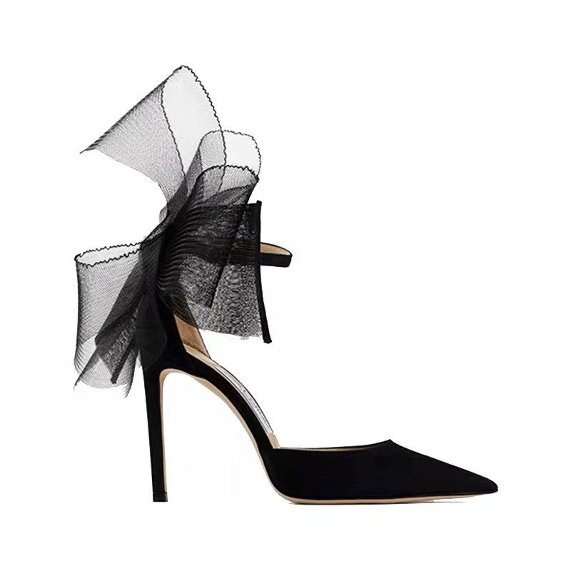 Women's Asymmetric Pointed Toe Bow High Heels