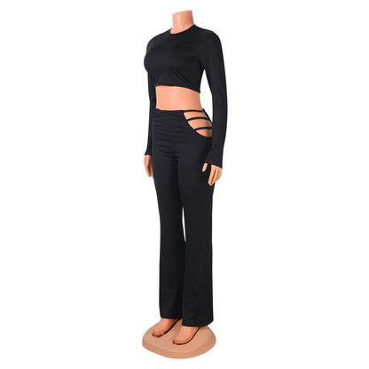 Pure Color Sexy Tight-Fitting Hollow Women Two-Piece Suit