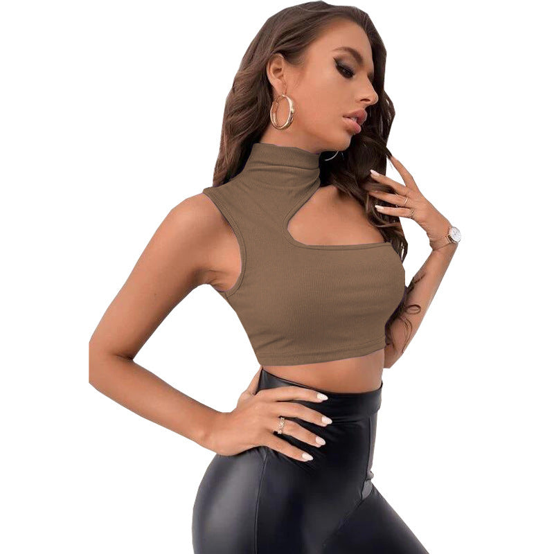 Women's Cutout Off Shoulder Irregular Navel Cropped Tank Top