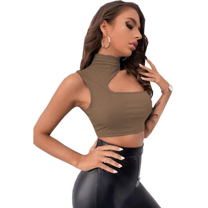 Women's Cutout Off Shoulder Irregular Navel Cropped Tank Top