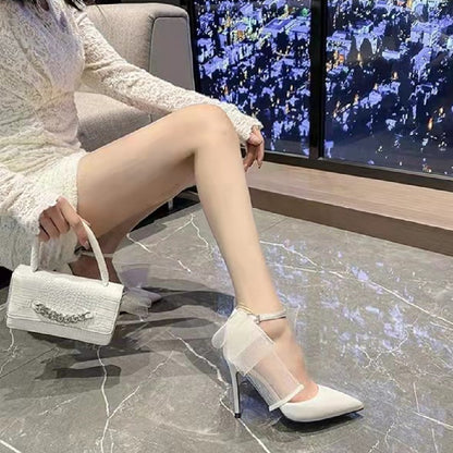 Women's Asymmetric Pointed Toe Bow High Heels