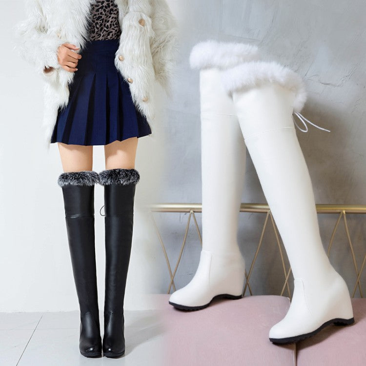 Womens Thigh High Boots Wedge Winter Over The Knee High Heels Fur Plush